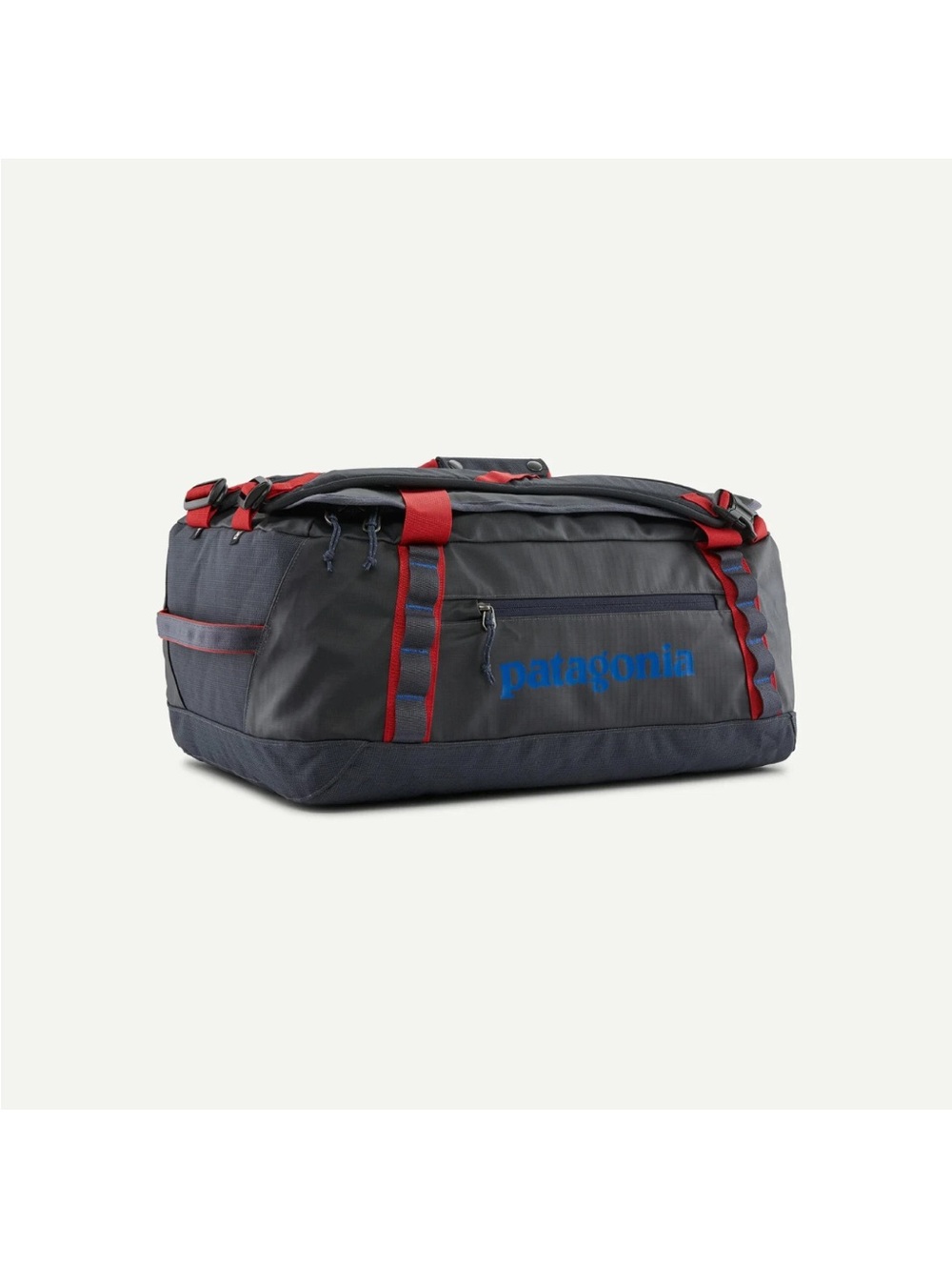 Patagonia Black Hole Smolder Blue Duffel Bag 55L with Amanita Red Trim